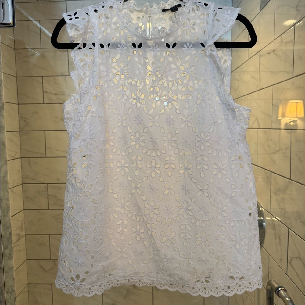 J. Crew White Eyelet Floral Sleeveless Blouse